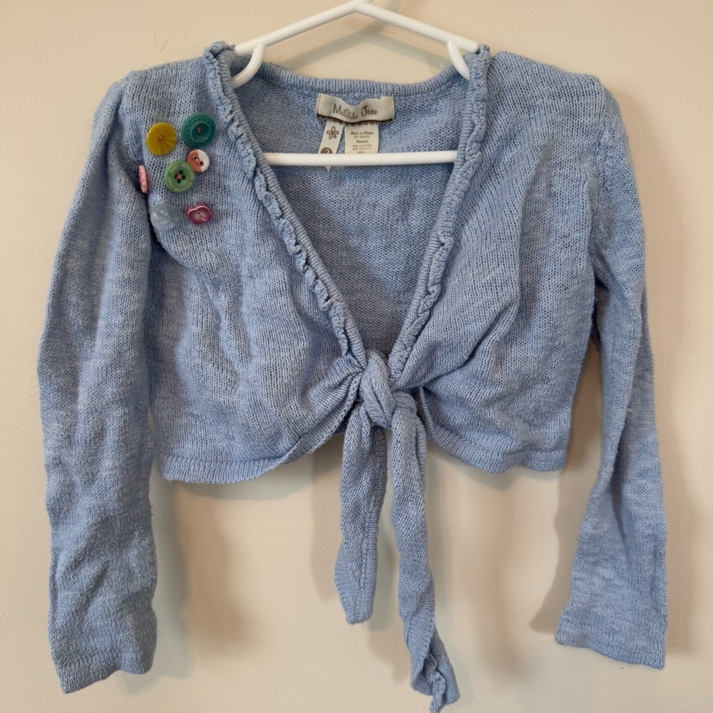 Matilda Jane Girl’s Cardigan Sweater Front Tie With Decorative Buttons Size 2
